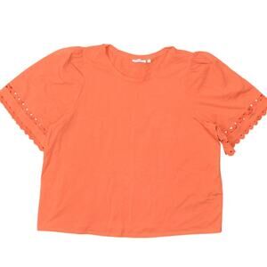 Chico's Size 4 Orange Cotton Blend Blouse Crew Neck Short Sleeve Solid